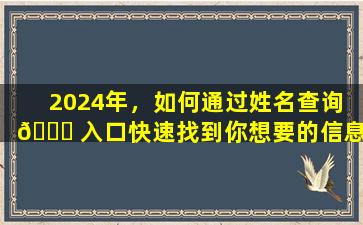 2024年，如何通过姓名查询 🐛 入口快速找到你想要的信息 🐎
